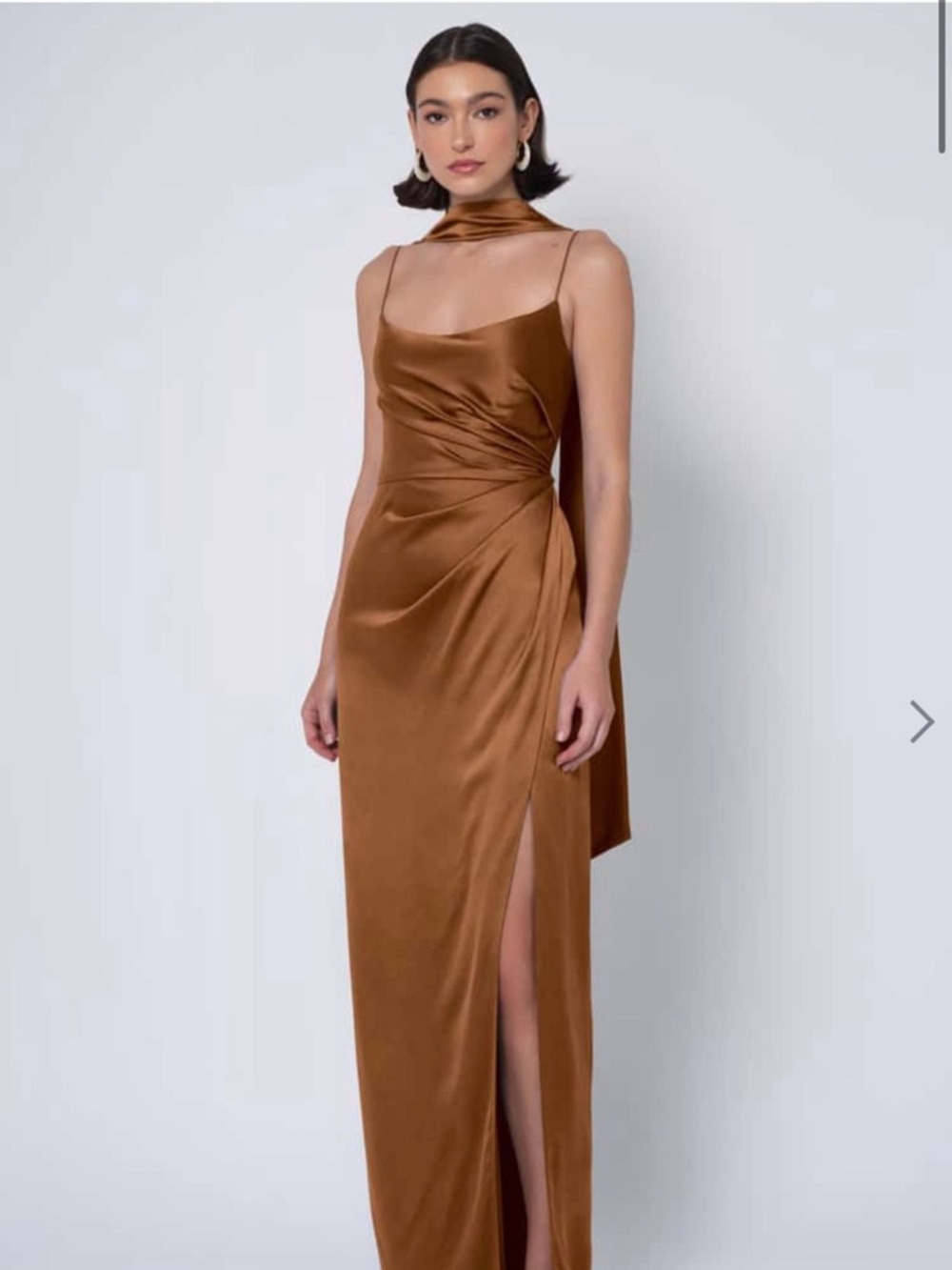 Jenny Yoo Satin Slip Maxi Dress in Bronze